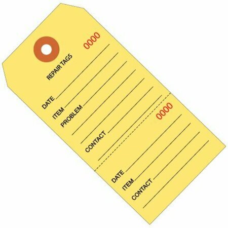 BSC PREFERRED 4 3/4 x 2-3/8'' Yellow RePairs Tags Consecutively Numbered, 1000PK S-7220Y